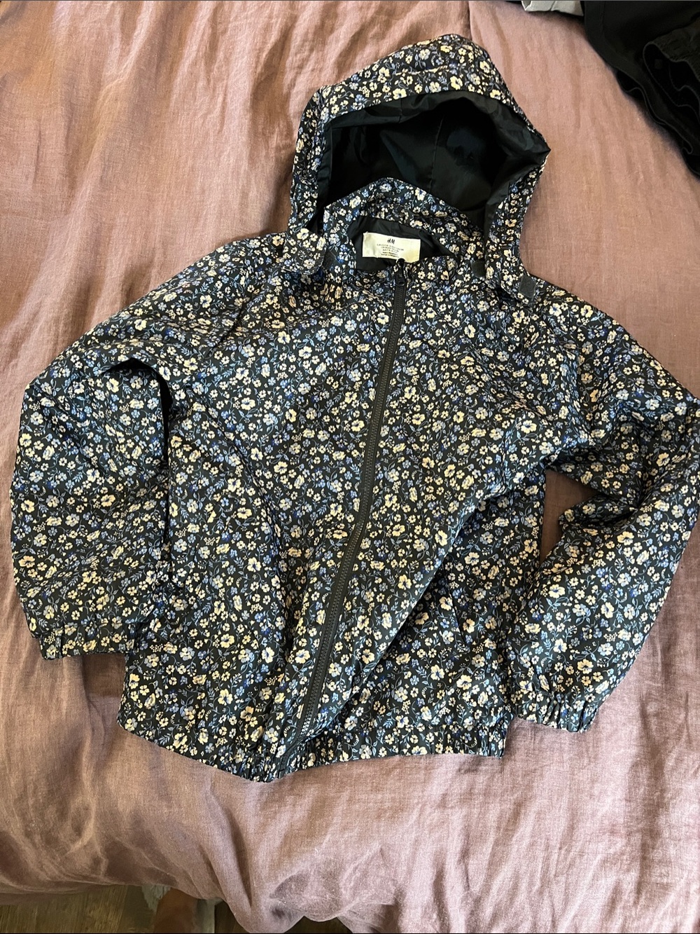 H&M Girls' Navy Floral Hooded Raincoat